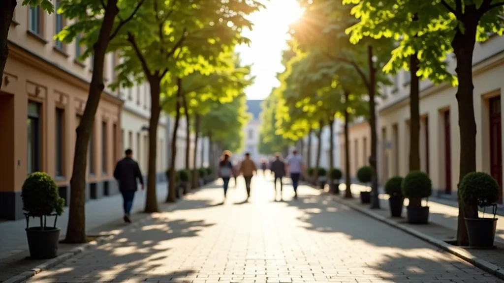 Tiesa ielas promenāde ar tradicionāliem ēkām, garas prospekts, pieņemama temperatūra dienas laikā